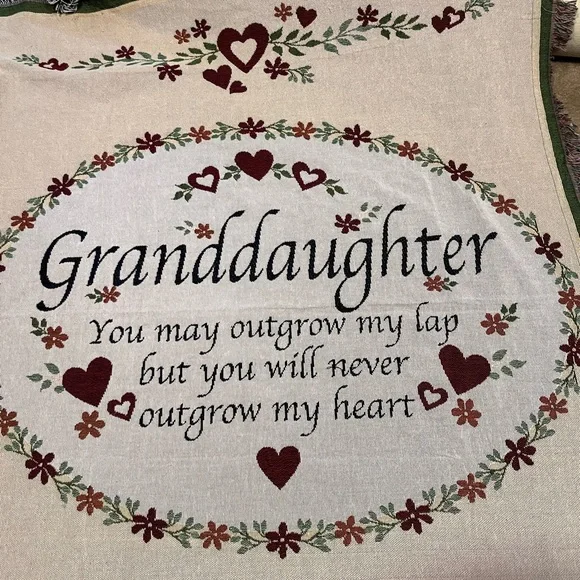 Vintage Throw Fringed Tapestry for “My Granddaughter”2” fringe - Picture 2 of 6